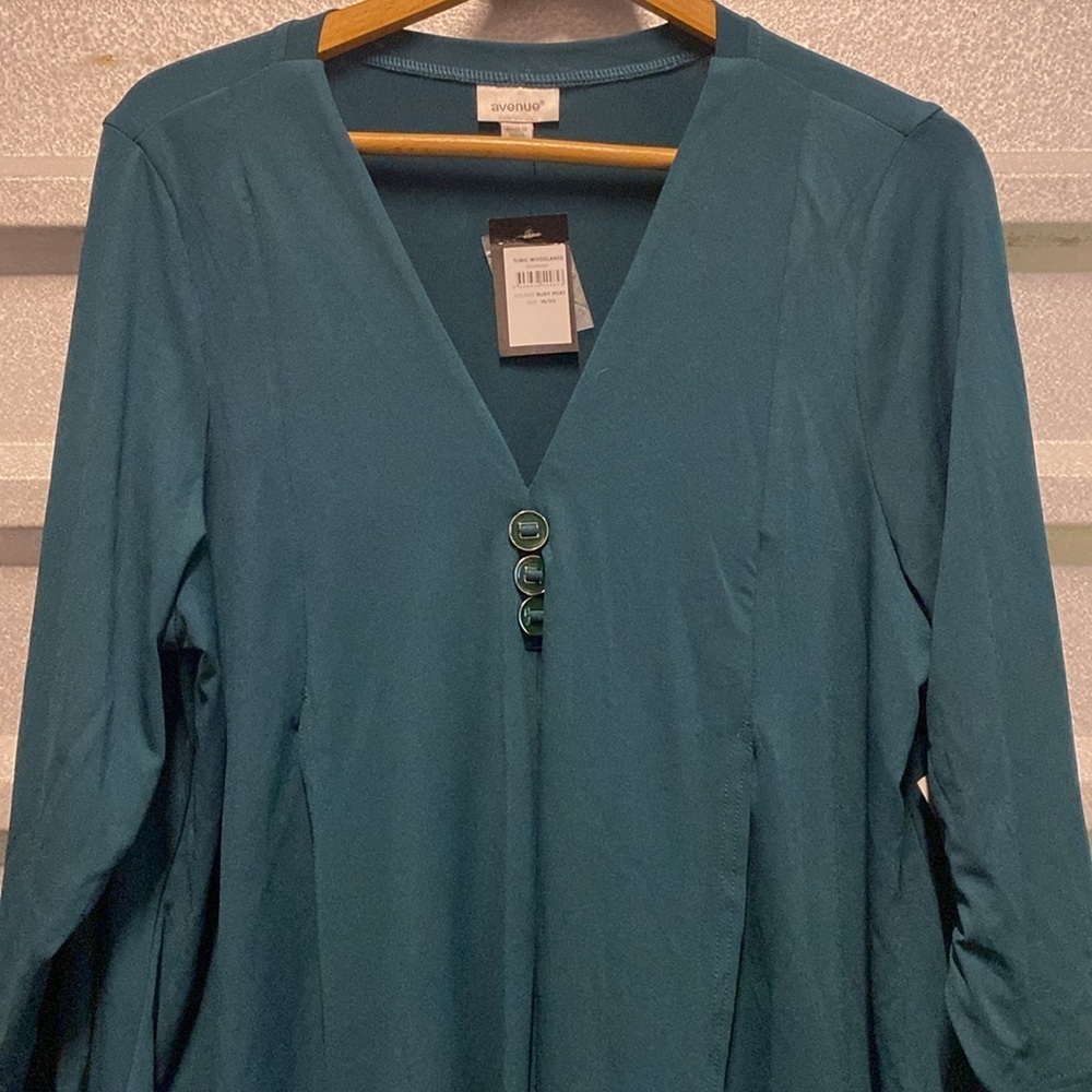 Avenue‎ Ruby Port Forest green Woodlands asymmetrical 3/4 sleeve tunic top